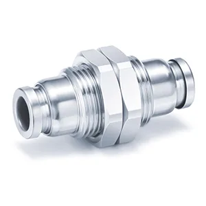 KQB2E-00-F One-touch Bağlantı elemanı, FDA Compliant, SUS 304 and Electroless Nickel Plated Brass, Bulkhead Union - KQB2E-00-F