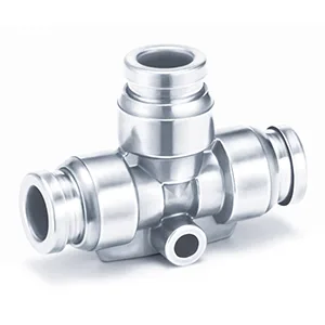 KQB2T-00-F One-touch Bağlantı elemanı, FDA Compliant, SUS 304 and Electroless Nickel Plated Brass, Union Tee - KQB2T-00-F