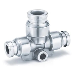 KQB2T-F One-touch Fitting, FDA Compliant, SUS 304 and Electroless Nickel Plated Brass, Different Diameter Tee - KQB2T-F