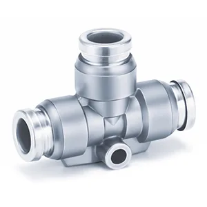 KQB2T-00-F One-touch Bağlantı elemanı, FDA Compliant, SUS 304 and Electroless Nickel Plated Brass, Union Tee - KQB2T-00-F